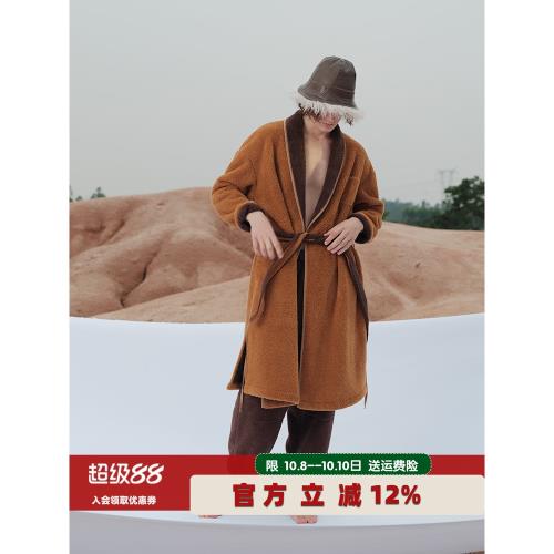 朵朵可可睡衣睡袍男2024秋冬新款加厚雙面絨珊瑚絨系帶浴袍長袍