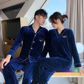 情侶睡衣春秋冬季金絲絨休閑女男士加厚保暖雙面絨海島絨法蘭絨