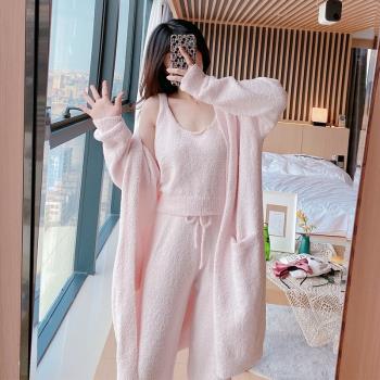 三件套女珊瑚絨吊帶長款保暖睡衣