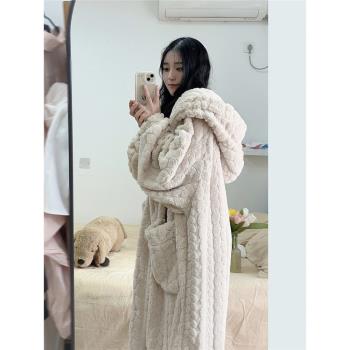 連帽珊瑚絨女款長袍冬天加厚睡衣