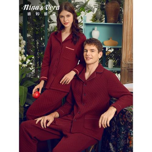 雅婷雅雯女夾棉男士紅色情侶睡衣