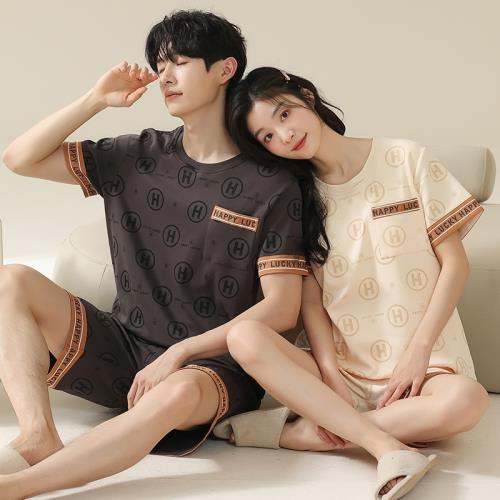 情侶睡衣女夏季短袖純棉睡裙薄款寬松大碼全棉男士女款家居服套裝