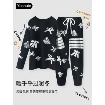 睡衣女冬季半邊絨圓領套頭少女家居服時尚休閑保暖軟綿綿長袖套裝