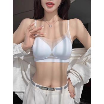 維多利亞粉底液隱形無痕內衣女夏薄款無鋼圈大胸顯小文胸涼感冰絲