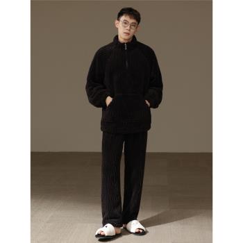 【加厚加絨】2024年新款男士睡衣冬季珊瑚絨法蘭絨拉鏈休閑家居服