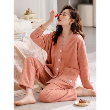 家樂芬睡衣女冬季秋冬款法蘭絨加絨加厚保暖珊瑚絨家居服冬天套裝