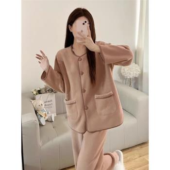可愛少女珊瑚絨大碼睡衣女款秋冬新款加厚保暖家居服兩件套裝外穿