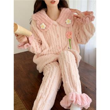 法蘭絨睡衣冬季女款加厚加絨甜美網紅風冬天珊瑚絨保暖家居服套裝