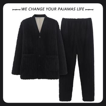 北極絨睡衣男士秋冬季珊瑚絨加絨加厚簡約韓版休閑冬天家居服套裝