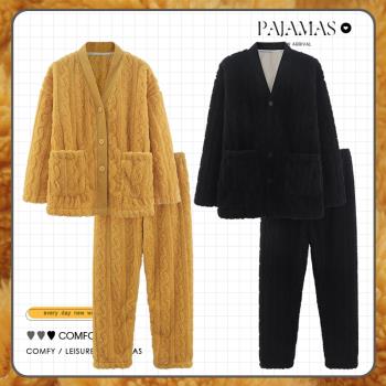 北極絨冬季法蘭絨情侶睡衣女加絨加厚珊瑚絨男士秋冬家居服可外穿