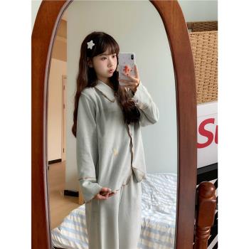 春秋季荷葉邊純色長袖睡衣2024年新款少女甜美長褲家居服兩件套裝