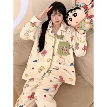 女款加厚可愛卡通法蘭絨保暖睡衣