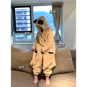 甜美小熊珊瑚絨保暖睡袍睡衣女秋冬季新款加厚休閑長褲家居服套裝