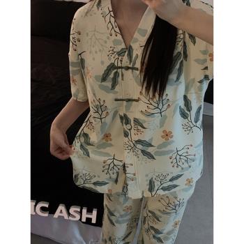 新中式短袖睡衣女款夏季復古國風高階感套裝夏日薄款可外穿家居服