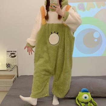 連體睡衣女冬季款加絨加厚珊瑚絨可愛卡通法蘭絨保暖連帽家居服