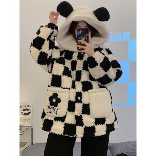 珊瑚絨睡衣女秋冬季加絨加厚款三層夾棉超厚甜美法蘭絨家居服套裝