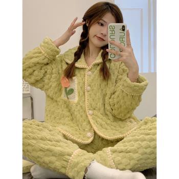 2022年秋冬季睡衣女新款珊瑚絨日系少女加厚加絨法蘭絨家居服套裝