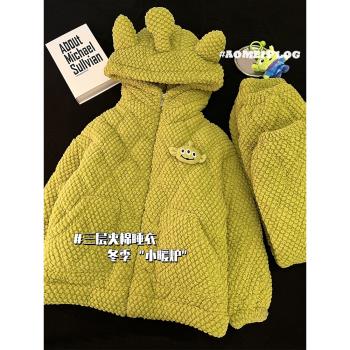 拉鏈睡衣女款冬季珊瑚絨法蘭絨加厚加絨三層夾棉保暖家居服可外穿