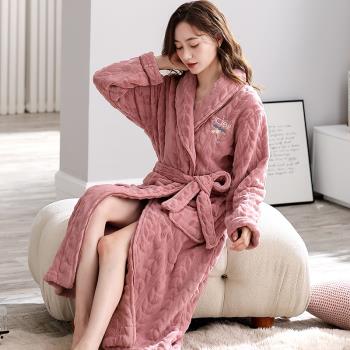 女冬款加厚法蘭絨家居服睡袍