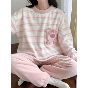 睡衣女可愛法蘭絨2023年新款秋冬季天網紅風珊瑚絨加厚加絨家居服