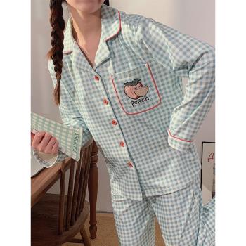 格子睡衣女德絨2023新款秋冬季天加厚加絨長袖保暖日系少女家居服