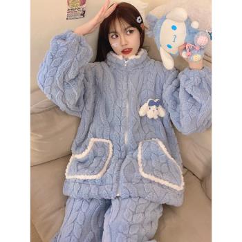 珊瑚絨睡衣女冬季2023新款法蘭絨加厚加絨保暖冬天可愛家居服套裝