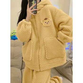 睡衣冬季女珊瑚絨2023年新款冬天可愛加厚加絨網紅風小個子家居服