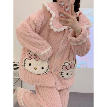 2022年新款睡衣女冬季珊瑚絨加厚加絨網紅風保暖法蘭絨家居服套裝