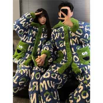 情侶睡衣冬季女款高階感加絨加厚三層夾棉襖冬天珊瑚絨男士家居服