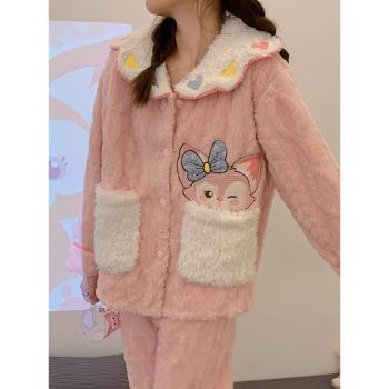 珊瑚絨睡衣女秋冬季毛茸茸日系可愛冬天加絨加厚法蘭絨套裝家居服