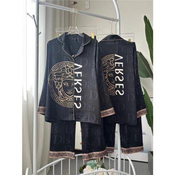 網紅時尚女冰絲家居服情侶睡衣