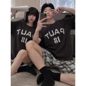 情侶睡衣女夏季薄款短袖短褲韓版ins風套裝男士青少年大碼家居服
