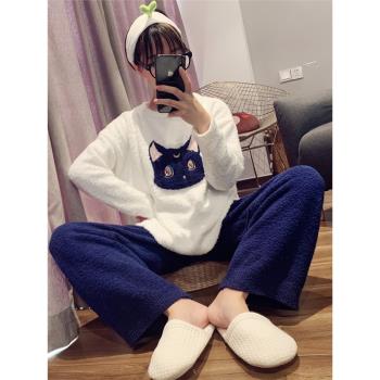 珊瑚絨睡衣女冬季加厚甜美可愛軟綿綿套裝網紅款秋冬可外穿家居服