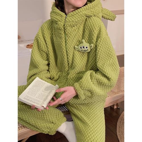 珊瑚絨睡衣女秋冬季天2023年新款加厚法蘭絨可外穿保暖家居服套裝