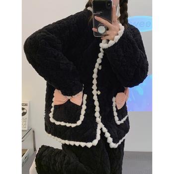 睡衣女冬加厚三層夾棉超厚棉襖珊瑚絨法蘭絨家居服套裝2022年新款
