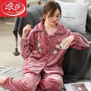 中老年媽媽女加厚法蘭絨保暖睡衣