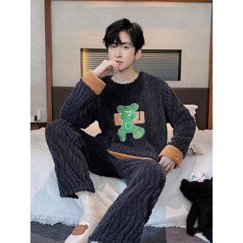 加厚珊瑚絨青少年冬款卡通男睡衣