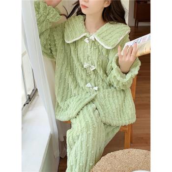 法蘭絨睡衣冬季女款加厚加絨甜美網紅風冬天套裝珊瑚絨保暖家居服