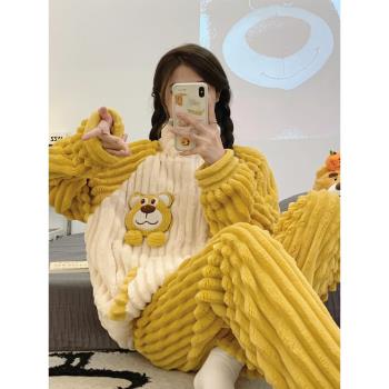 女秋冬季加厚絨保暖卡通套裝睡衣