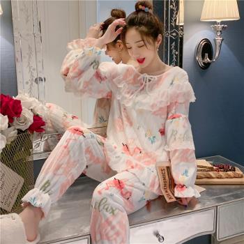 女秋冬加厚法蘭絨公主風可愛睡衣