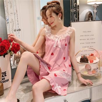 夏款無袖純棉粉色愛心女士睡衣