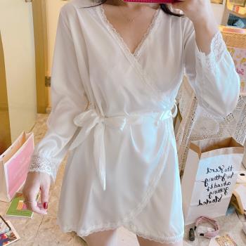 女夏季冰絲薄款白色性感春秋睡衣