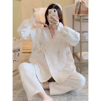 空氣棉碎花孕婦睡衣春秋哺乳和服