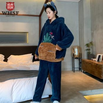 女秋冬加厚法蘭絨甜美可愛睡衣