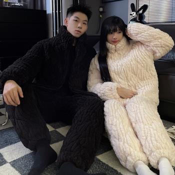 情侶睡衣女冬款三層加厚夾棉男士秋冬季保暖珊瑚絨超厚家居服套裝