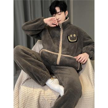 珊瑚絨保暖睡衣男款秋冬季天加厚加絨高階感法蘭絨男士家居服大碼