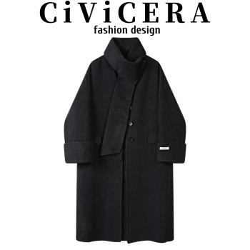 CIVICERA韓系復古雙面呢羊絨外套女冬高級感長款寬松氣質毛呢大衣