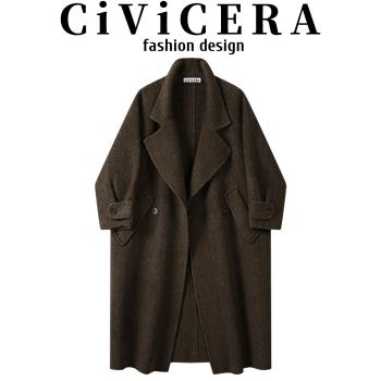 CIVICERA韓系復古氣質長款山羊絨大衣女冬季高階感雙面絨毛呢外套