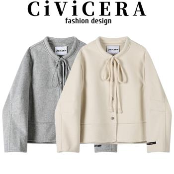 CIVICERA高階感氣質甜美雙面呢短外套女冬季韓系短款減齡毛呢大衣
