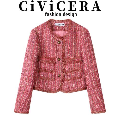 CIVICERA高級感輕奢流蘇氣質小香風短外套女秋法式復古粗花呢上衣
